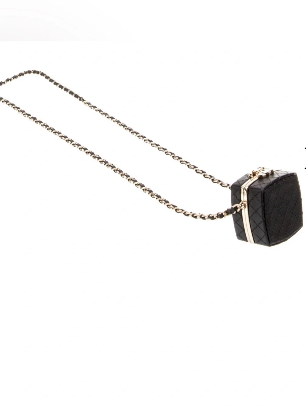 Auth CHANEL Black Quilted Mini clutch with Gold Chain Strap